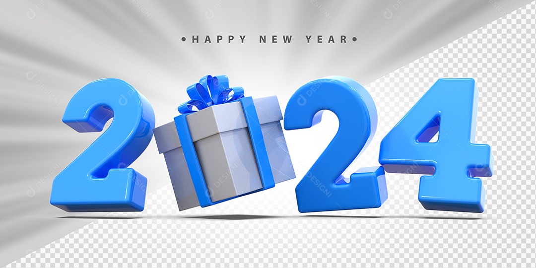 Feliz Ano Novo 2024 Azul Social Media PSD Editável