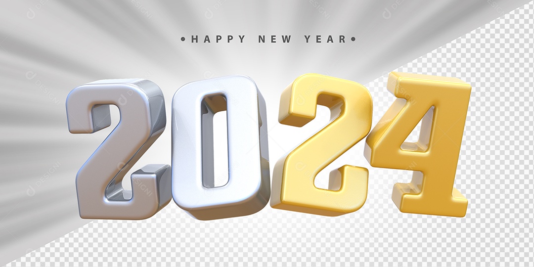 Feliz Ano Novo 2024 Branco e Amarelo Social Media PSD Editável