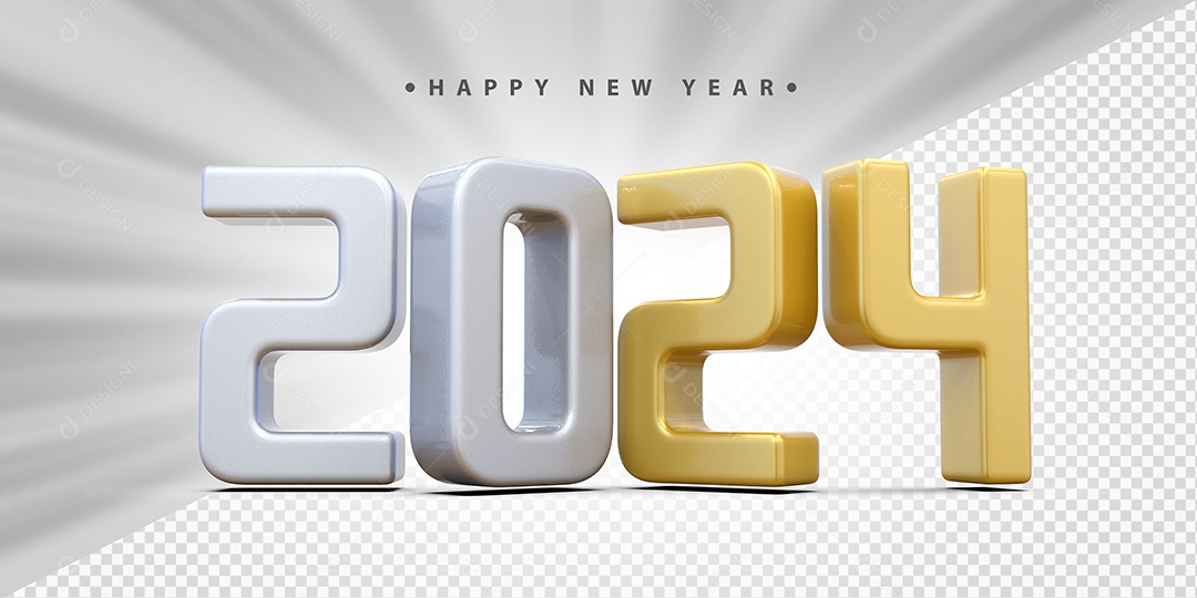 Feliz Ano Novo 2024 Branco e Amarelo Social Media PSD Editável