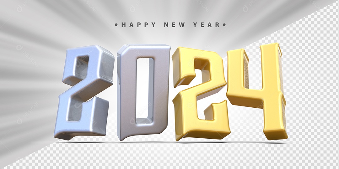 Feliz Ano Novo 2024 Branco e Amarelo Social Media PSD Editável