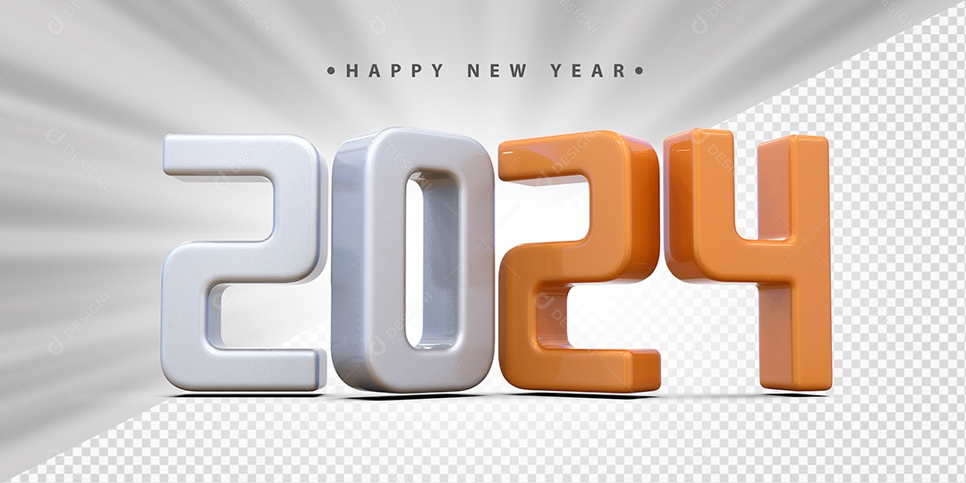 Feliz Ano Novo 2024 Branco e Laranja Social Media PSD Editável