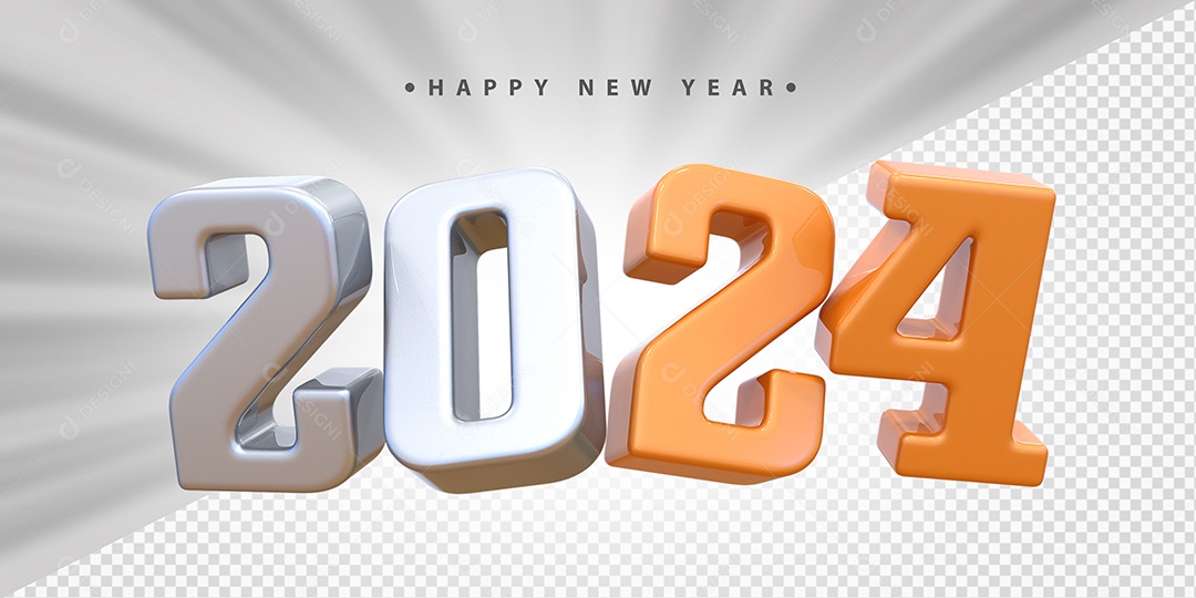 Feliz Ano Novo 2024 Branco e Laranja Social Media PSD Editável