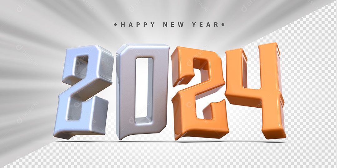 Feliz Ano Novo 2024 Branco e Laranja Social Media PSD Editável