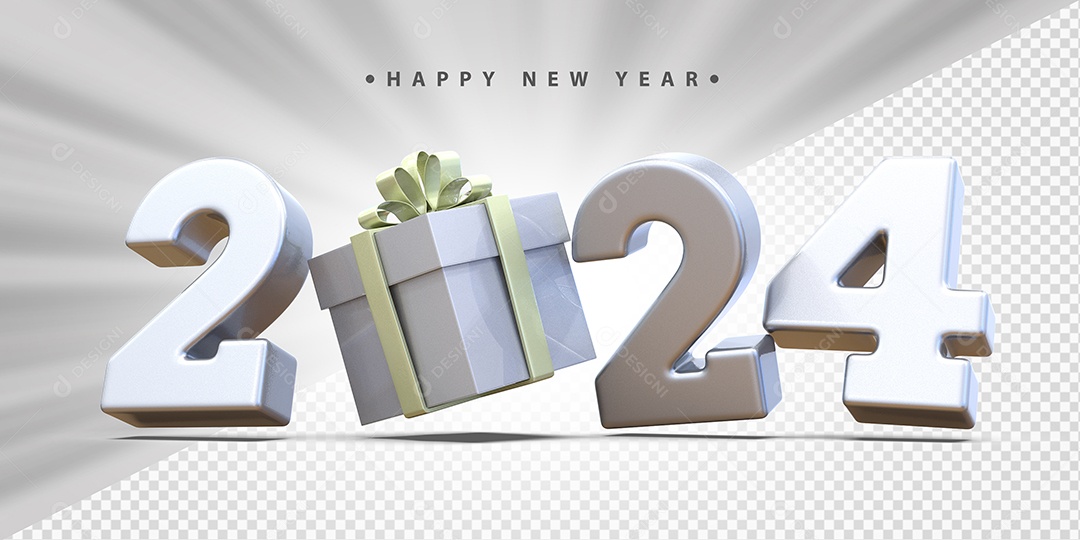 Feliz Ano Novo 2024 Branco Social Media PSD Editável