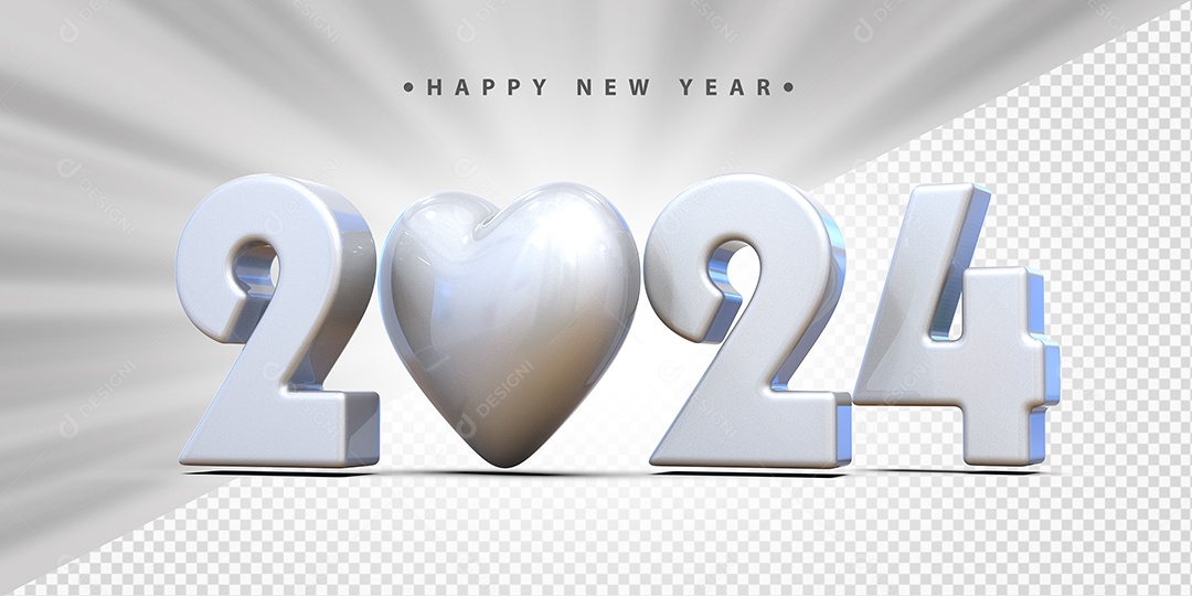 Feliz Ano Novo 2024 Branco Social Media PSD Editável