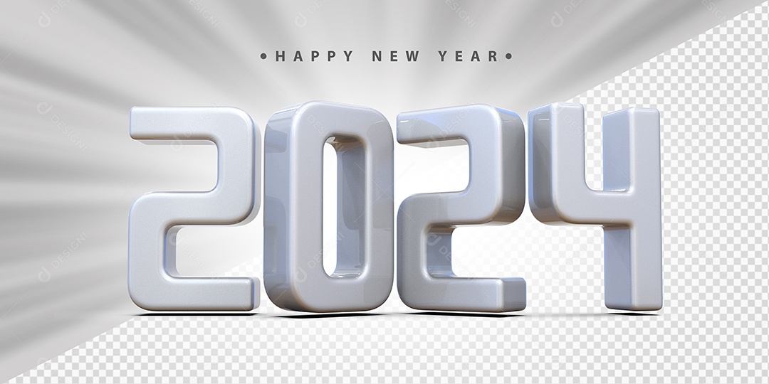 Feliz Ano Novo 2024 Branco Social Media PSD Editável