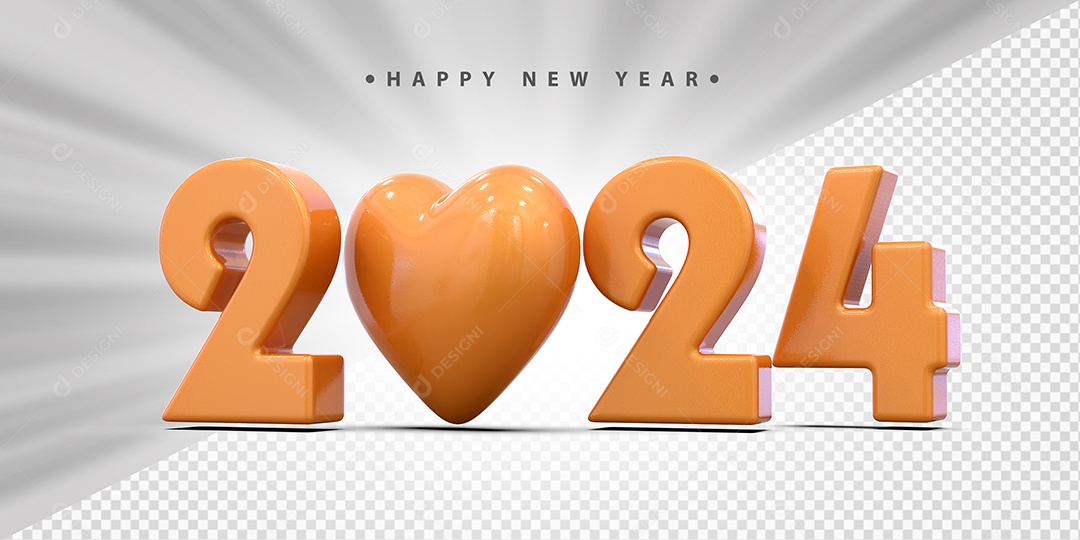 Feliz Ano Novo 2024 Laranjado Com Coração Social Media PSD Editável