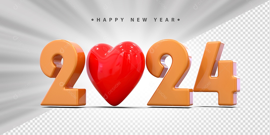 Feliz Ano Novo 2024 Laranjado Com Coração Social Media PSD Editável
