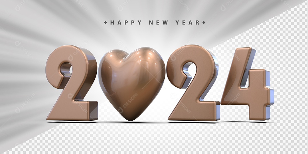 Feliz Ano Novo 2024 Marrom Com Coração Social Media PSD Editável