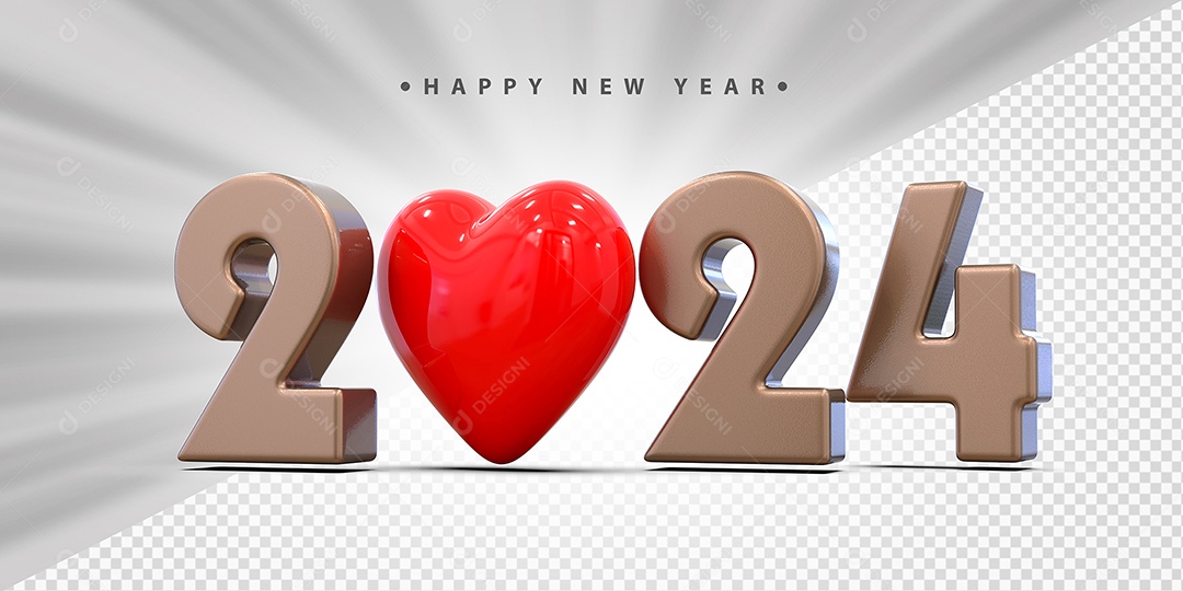 Feliz Ano Novo 2024 Marrom Com Coração Social Media PSD Editável