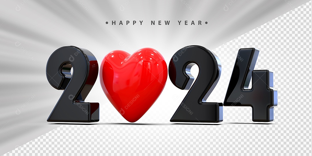 Feliz Ano Novo 2024 Preto Com Coração Social Media PSD Editável