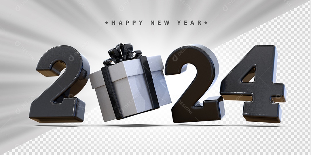 Feliz Ano Novo 2024 Preto Social Media PSD Editável