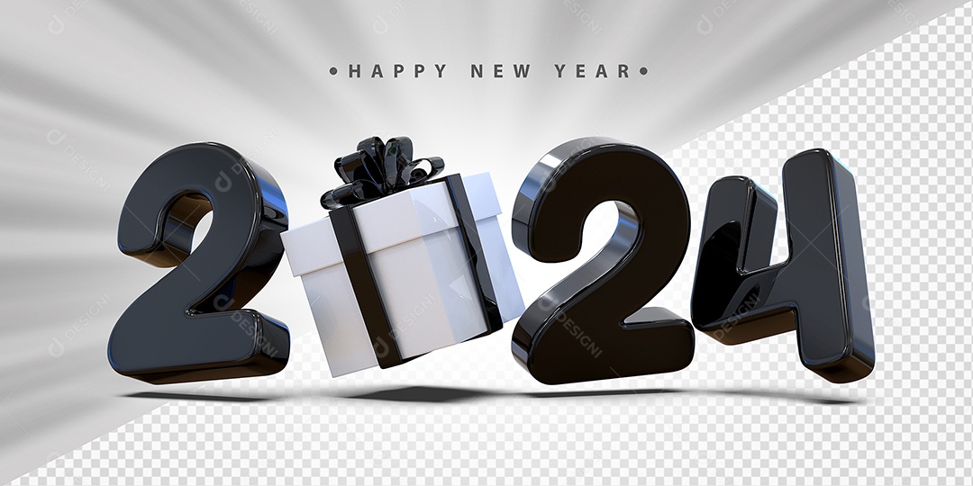 Feliz Ano Novo 2024 Preto Social Media PSD Editável