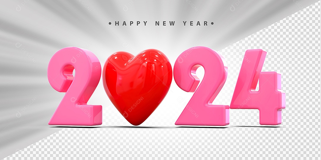 Feliz Ano Novo 2024 Rosa Com Coração Social Media PSD Editável