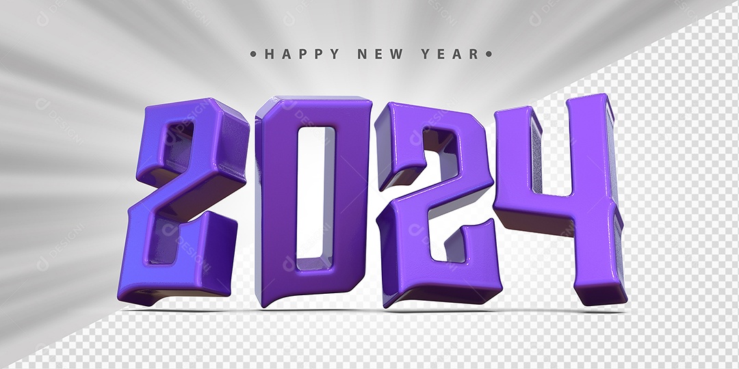 Feliz Ano Novo 2024 Roxo Social Media PSD Editável