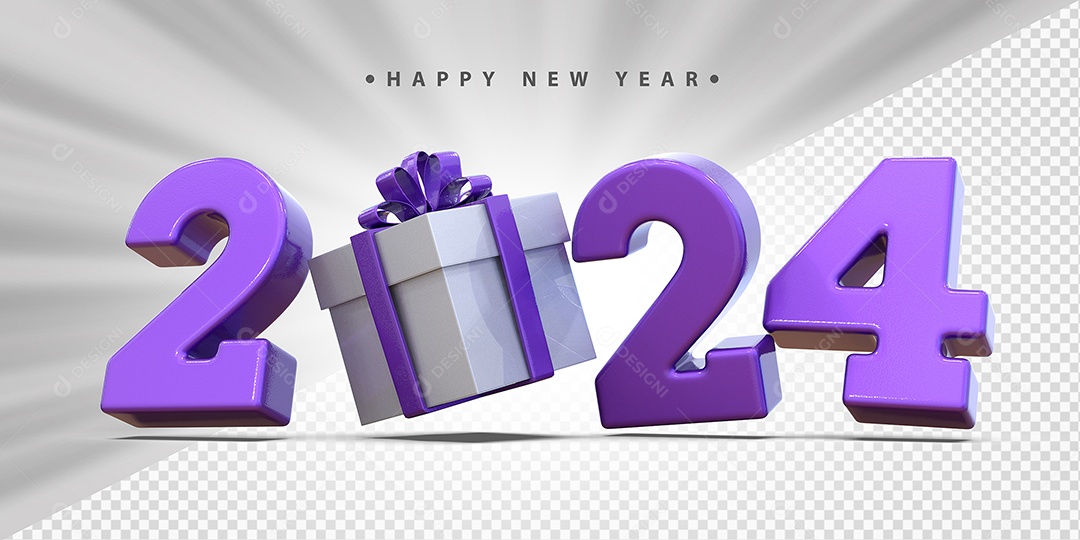 Feliz Ano Novo 2024 Roxo Social Media PSD Editável