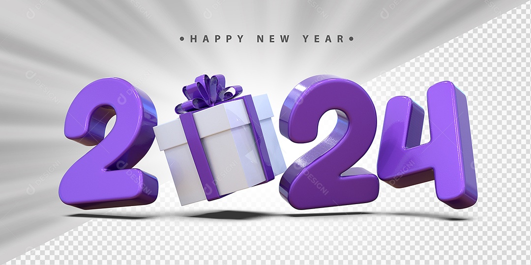 Feliz Ano Novo 2024 Roxo Social Media PSD Editável