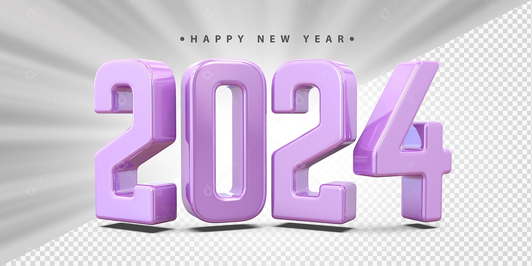 Feliz Ano Novo 2024 Roxo Social Media PSD Editável