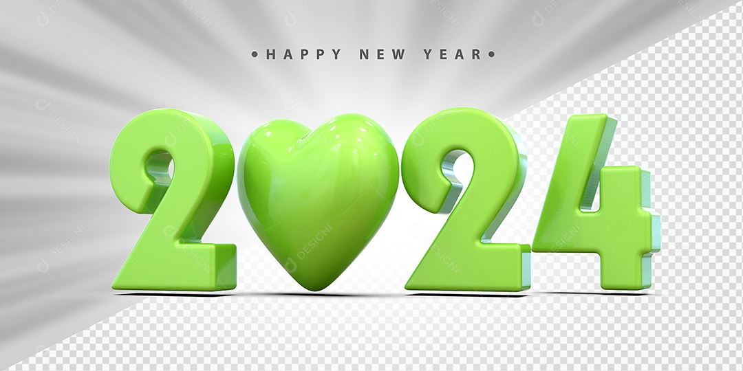 Feliz Ano Novo 2024 Verde Com Coração Social Media PSD Editável