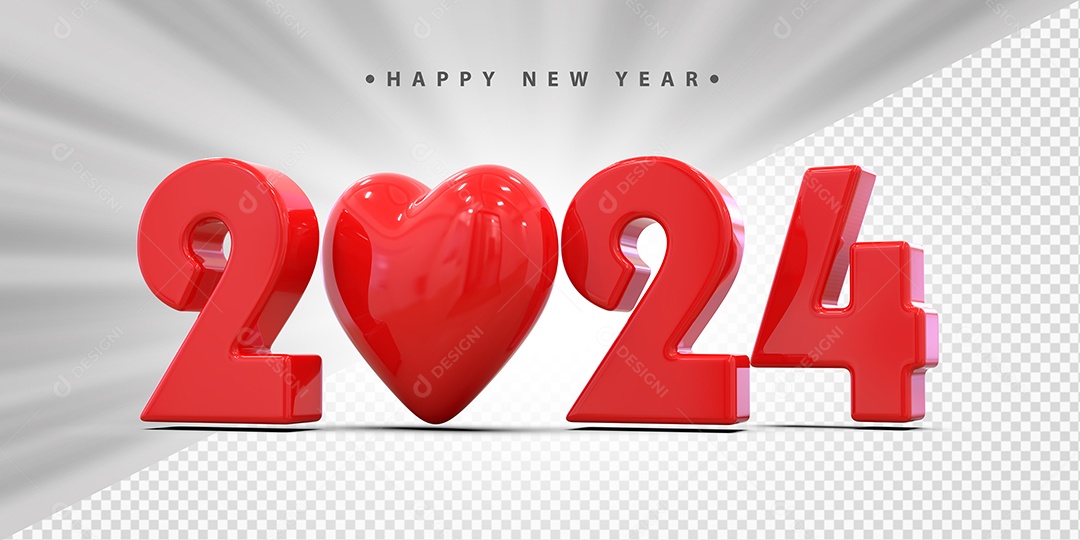 Feliz Ano Novo 2024 Vermelho Com Coração Social Media PSD Editável