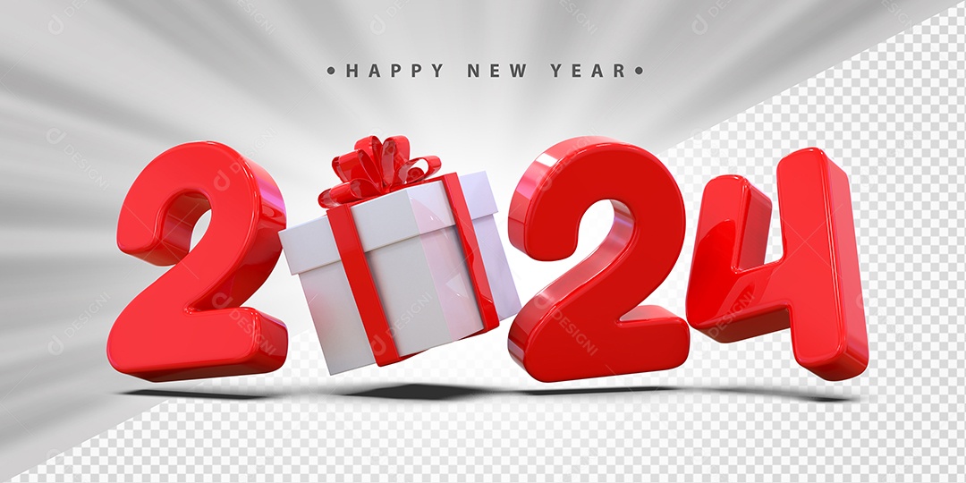 Feliz Ano Novo 2024 Vermelho Social Media PSD Editável