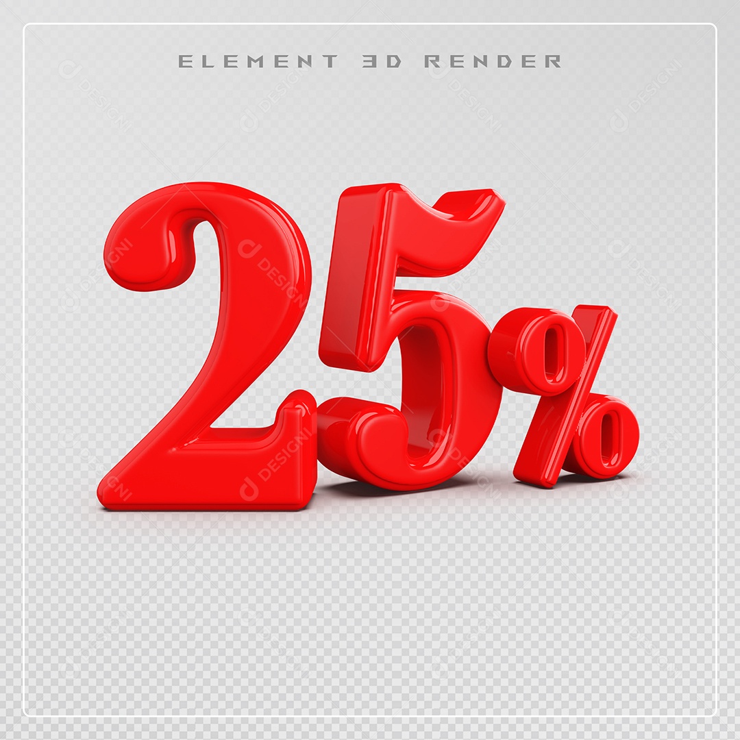 Elemento 3D Número 25% Desconto Vermelho para Composição PSD