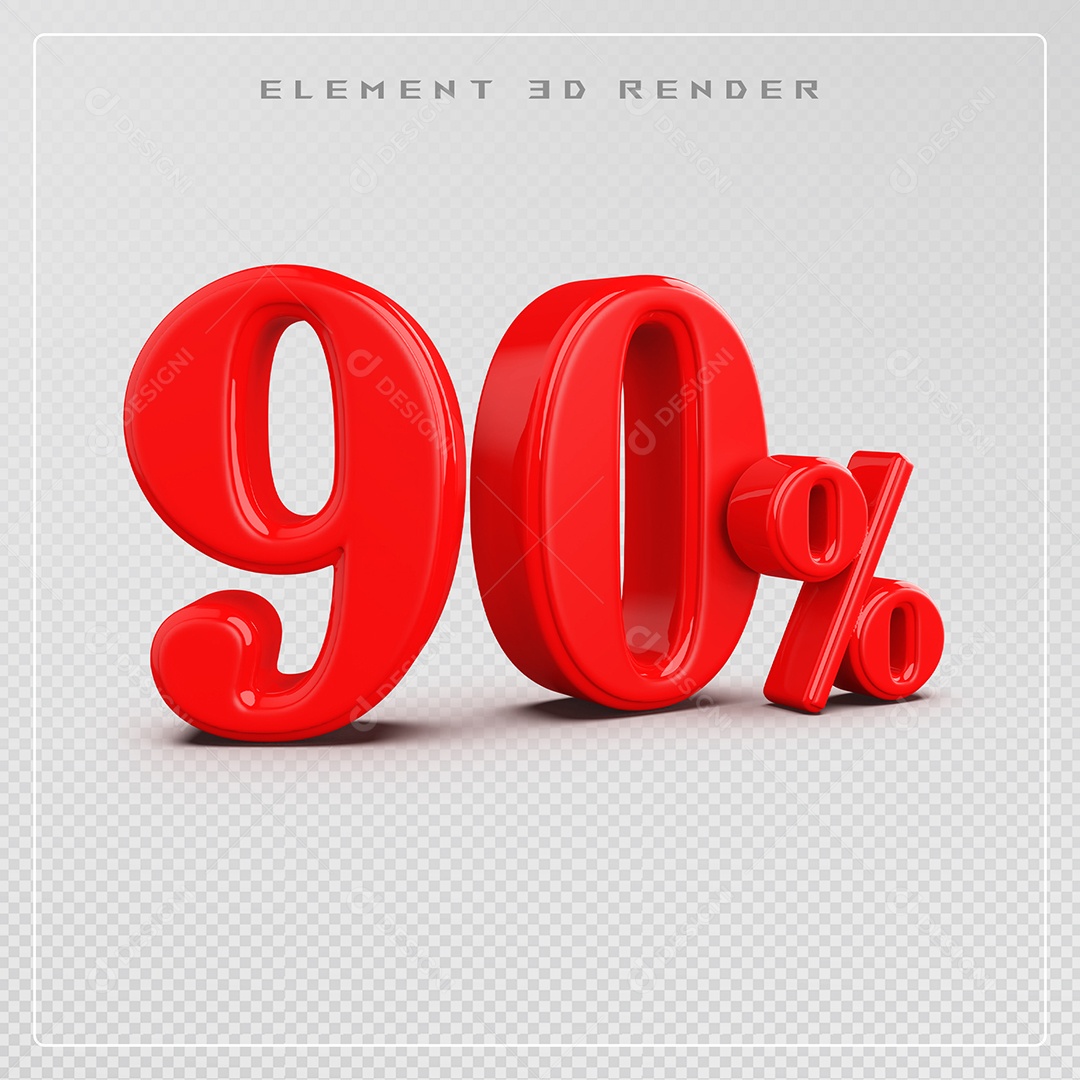 Elemento 3D Número 90% Desconto Vermelho para Composição PSD