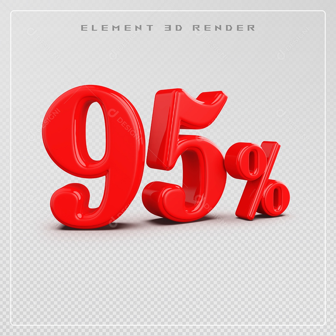 Elemento 3D Número 95% Desconto Vermelho para Composição PSD
