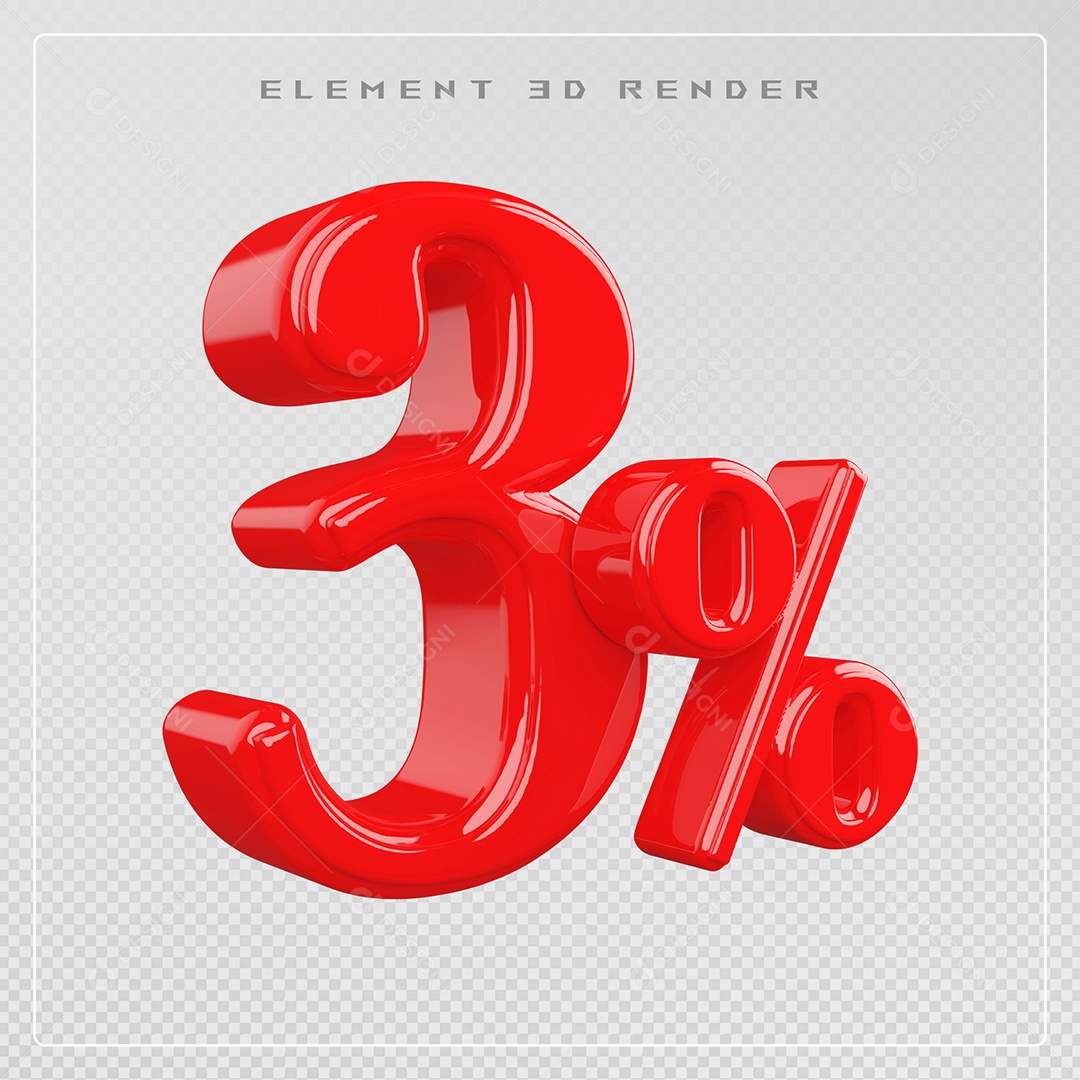Elemento 3D Número 3% Desconto Vermelho para Composição PSD