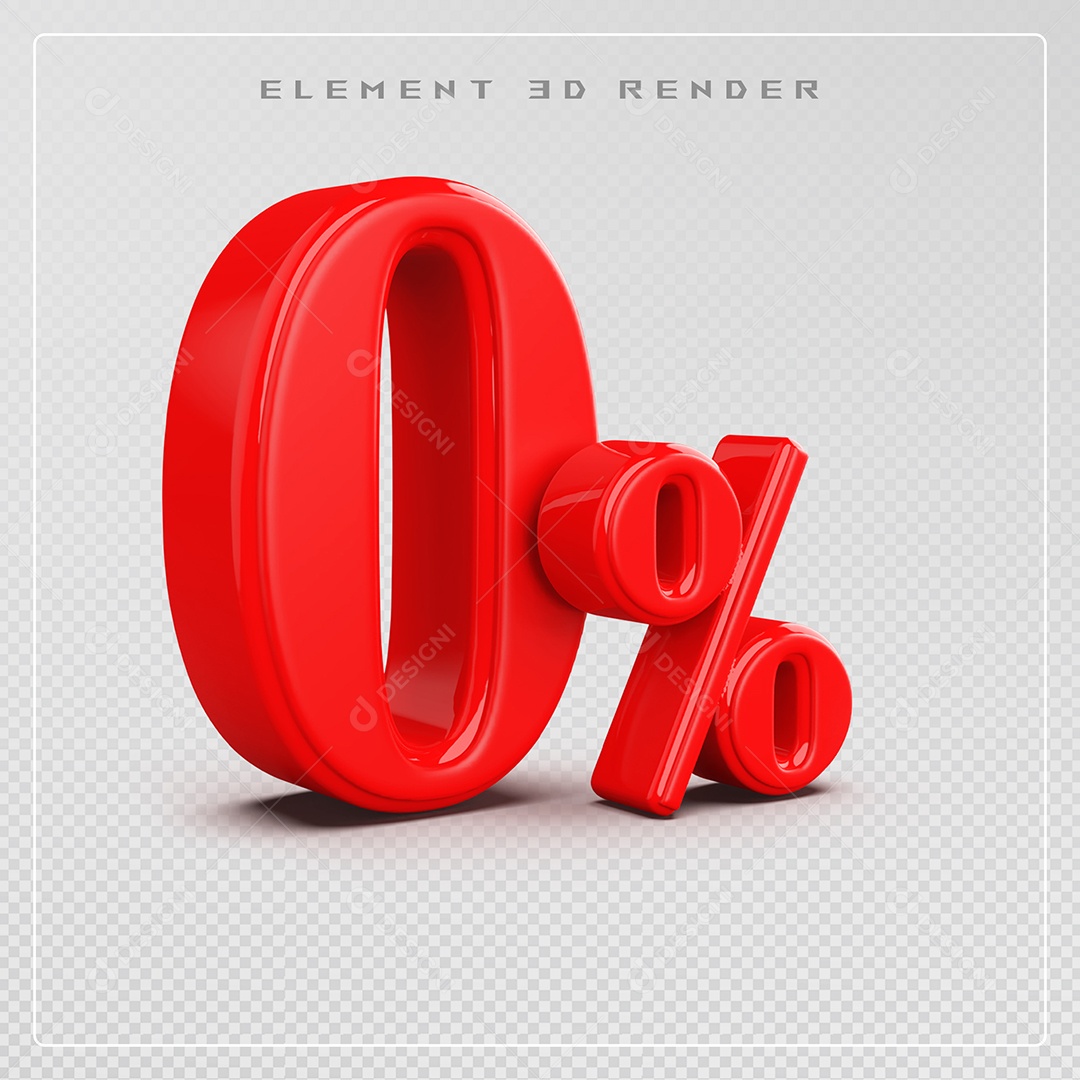 Elemento 3D Número 0% Desconto Vermelho para Composição PSD