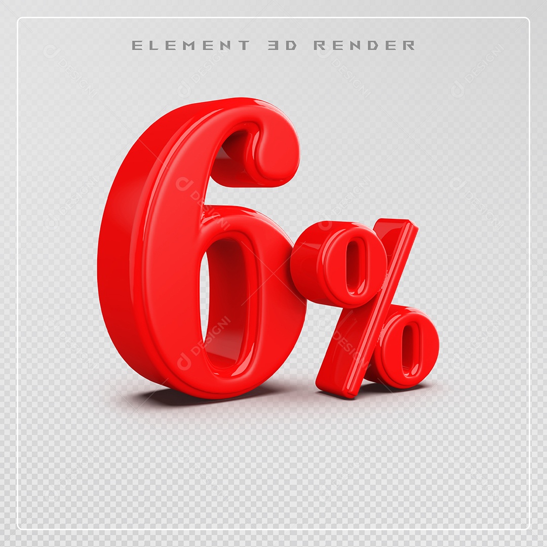 Elemento 3D Número 6% Desconto Vermelho para Composição PSD