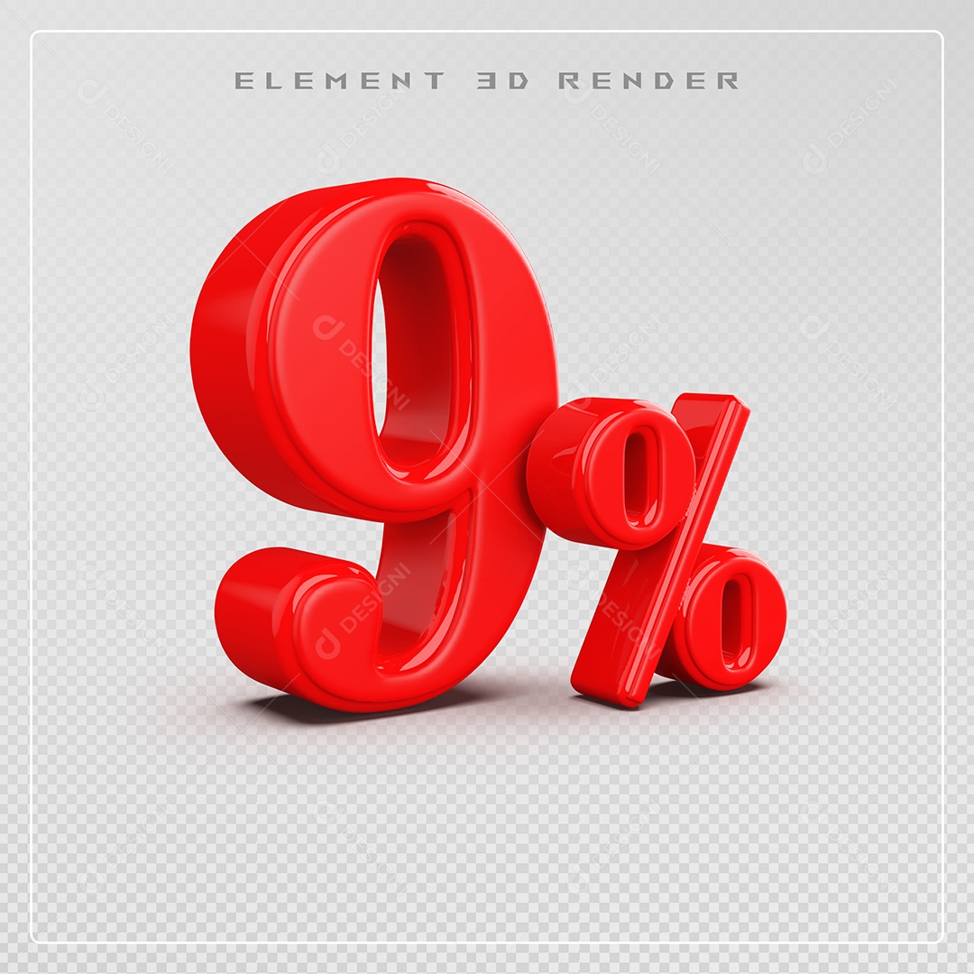 Elemento 3D Número 9% Desconto Vermelho para Composição PSD