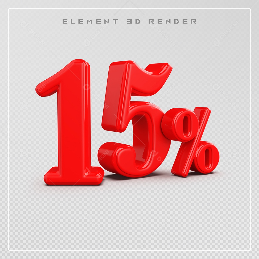 Elemento 3D Número 15% Desconto Vermelho para Composição PSD