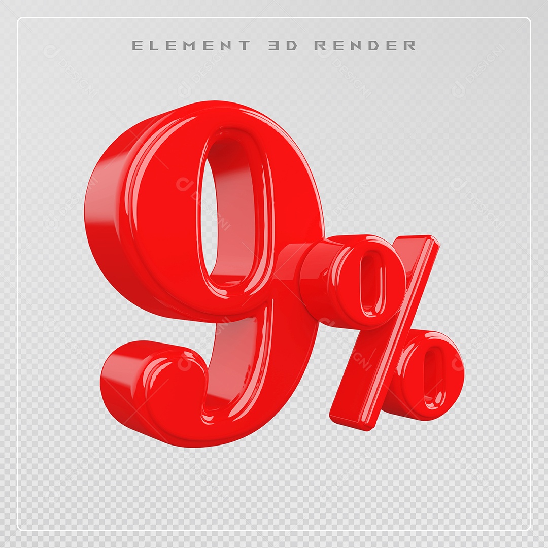 Elemento 3D Número 9% Desconto Vermelho para Composição PSD