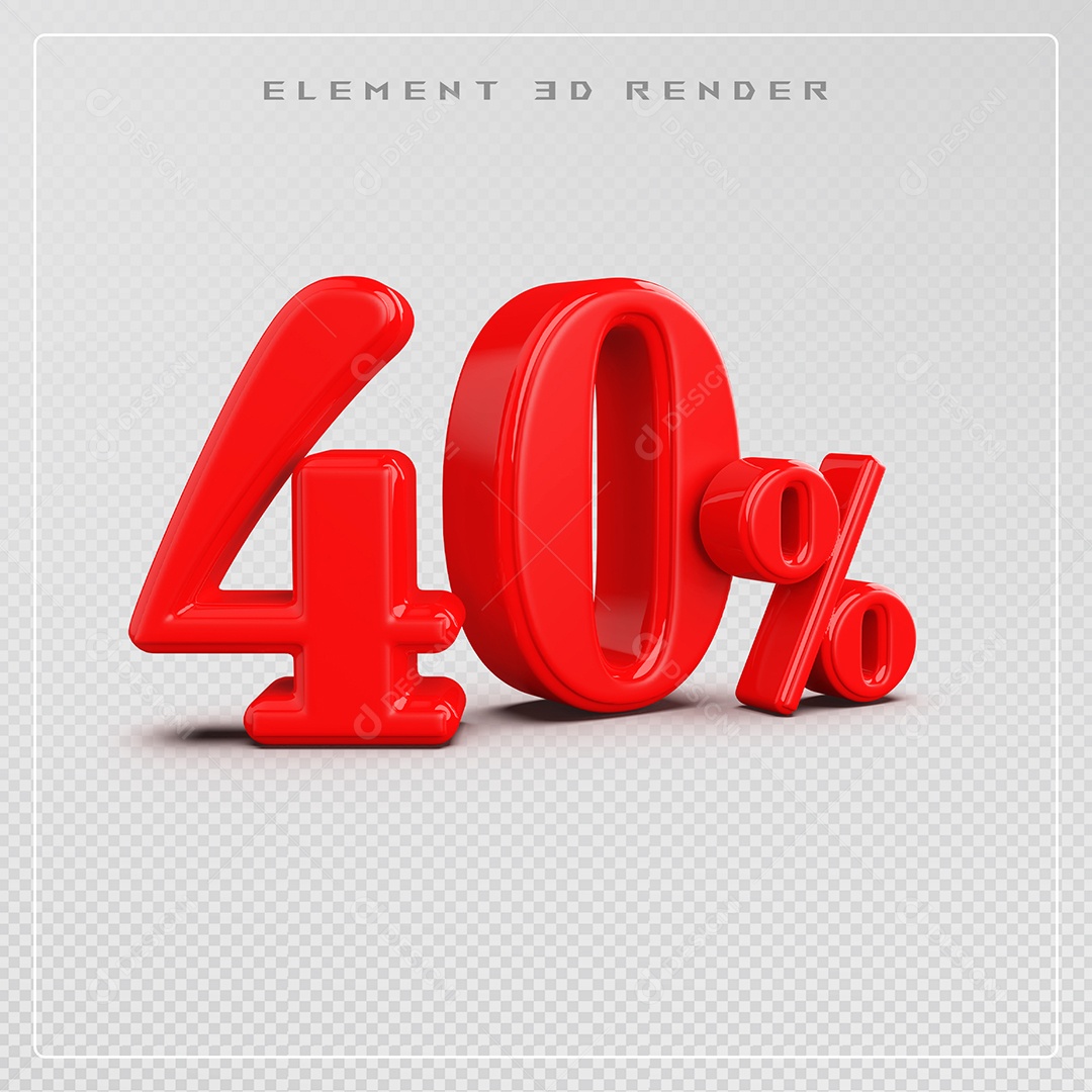 Elemento 3D Número 40% Desconto Vermelho para Composição PSD