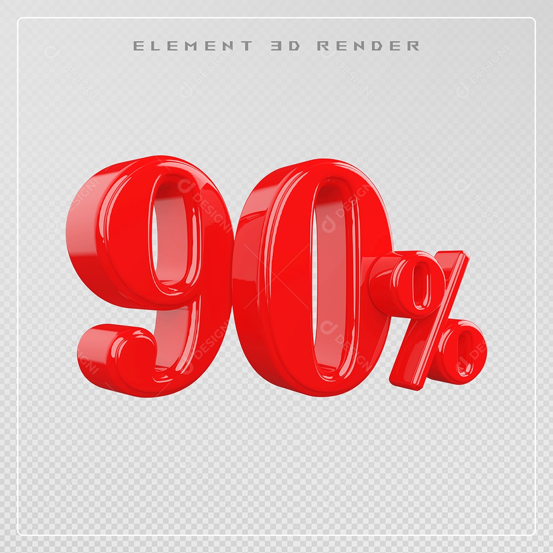 Elemento 3D Número 90% Desconto Vermelho para Composição PSD