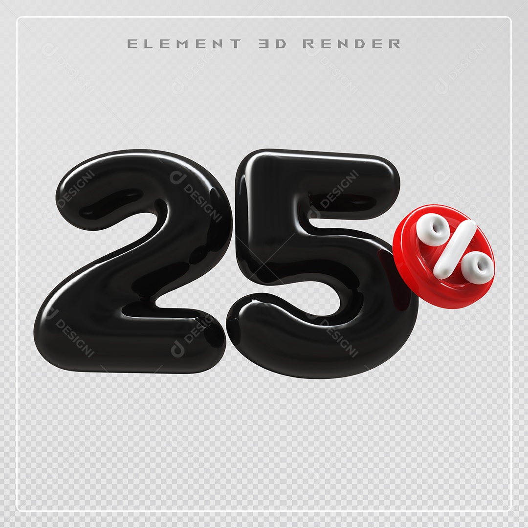 Elemento 3D Número 25% Desconto Preto para Composição PSD