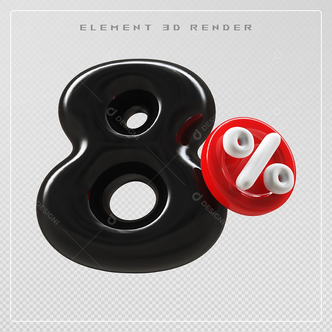 Elemento 3D Número 8% Desconto Preto para Composição PSD