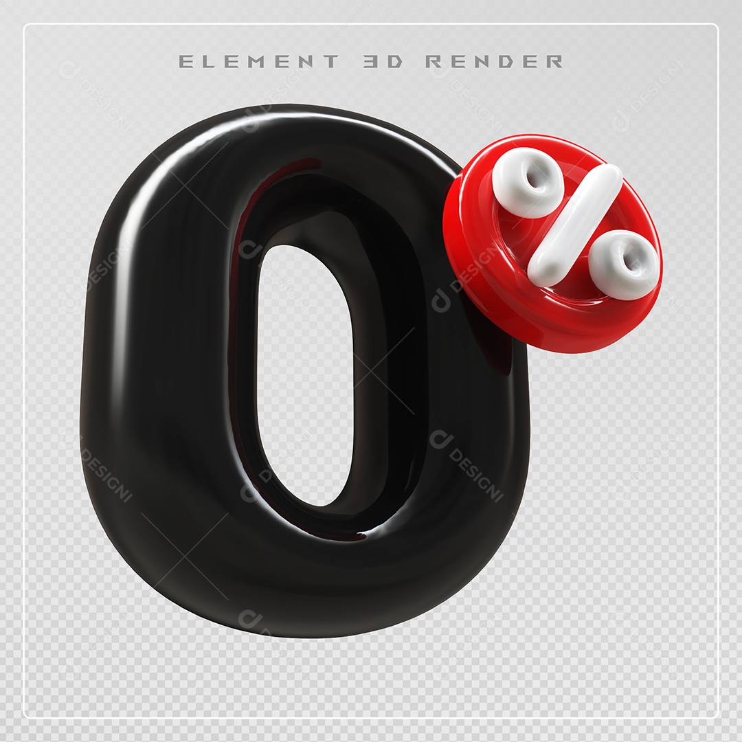 Elemento 3D Número 0% Desconto Preto para Composição PSD