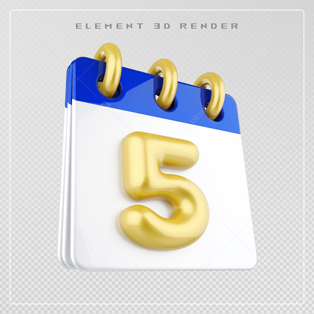 Calendário Dia 5 Elemento 3D Azul e Branco Para Composição PSD