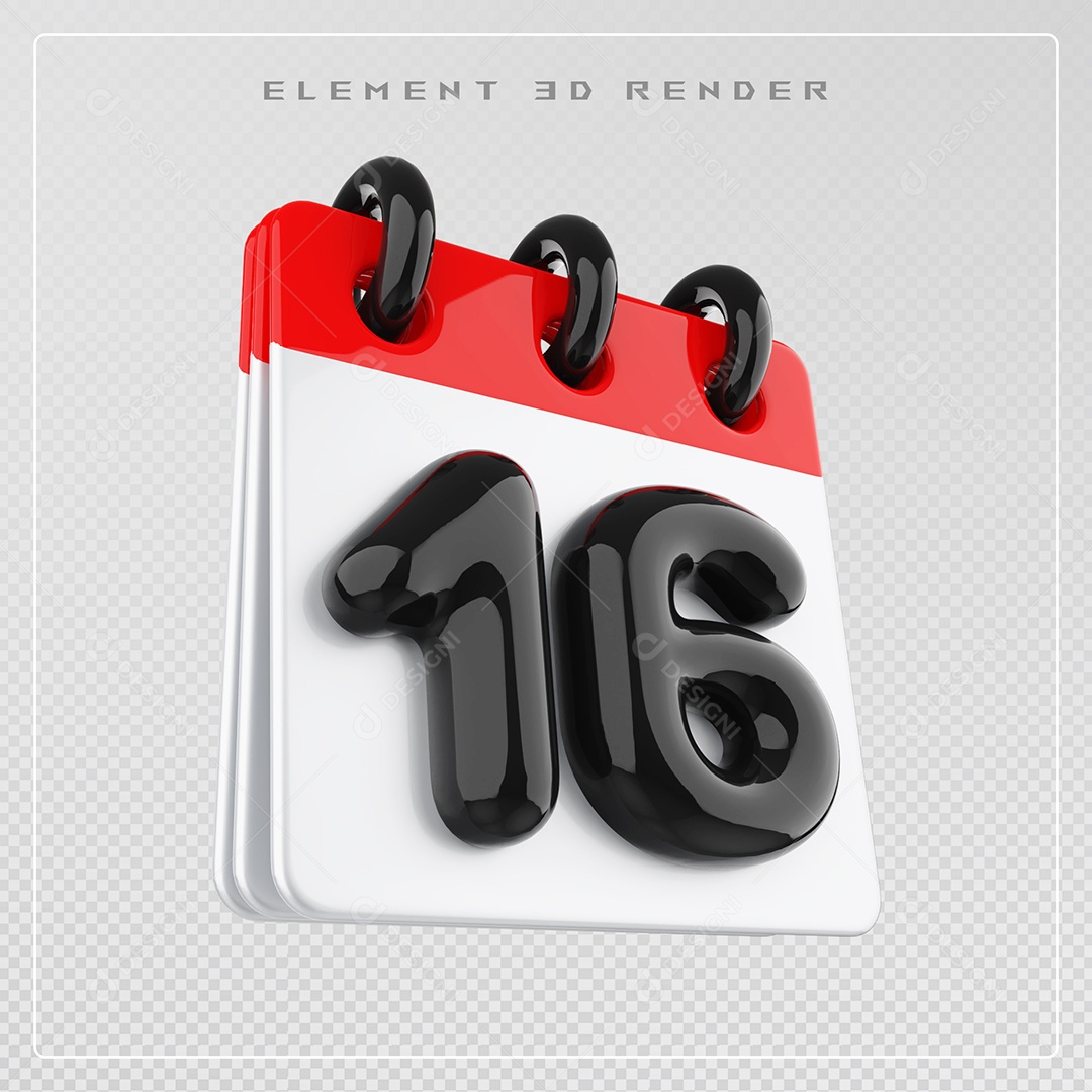 Calendário Dia 16 Elemento 3D Vermelho e Branco Para Composição PSD