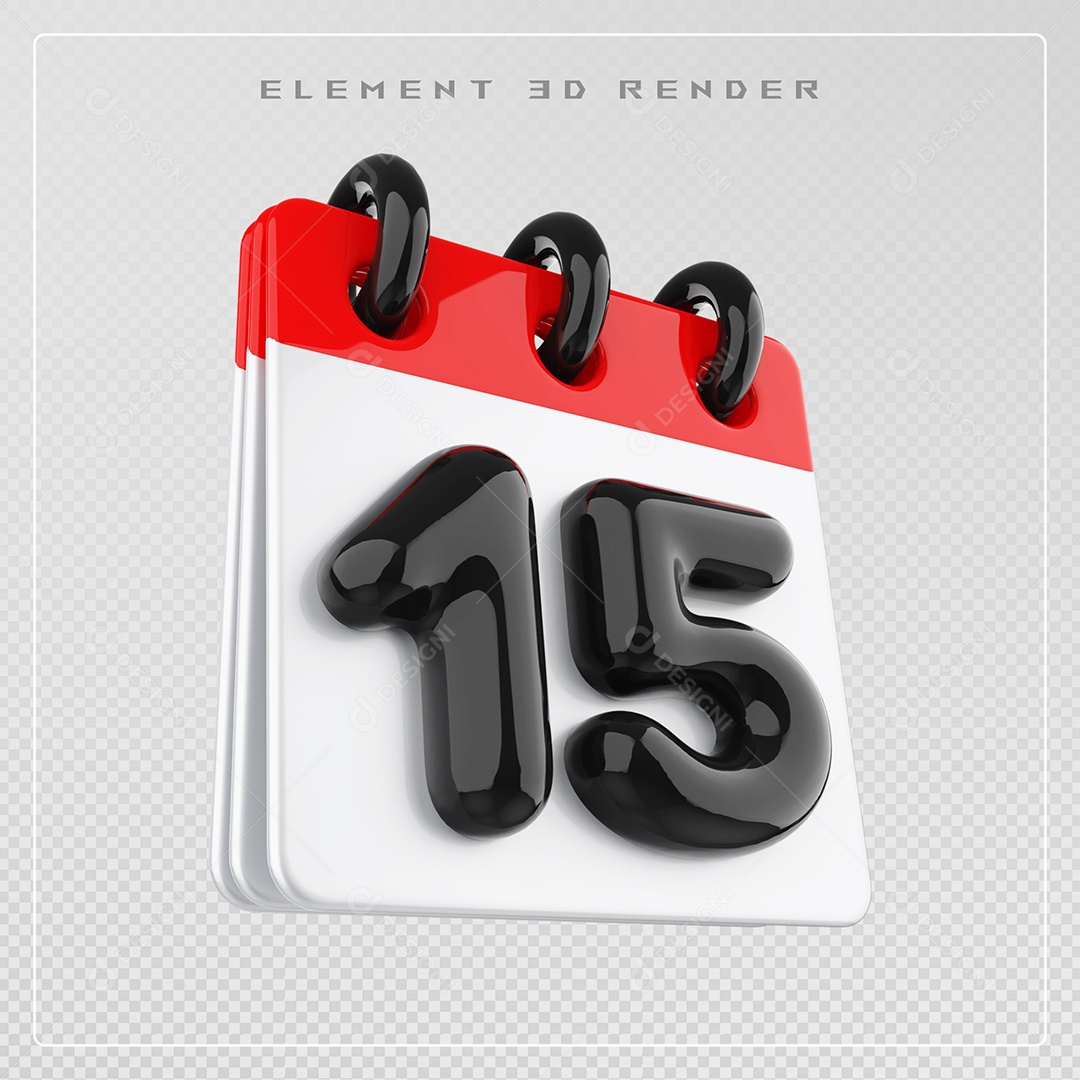 Calendário Dia 15 Elemento 3D Vermelho e Branco Para Composição PSD