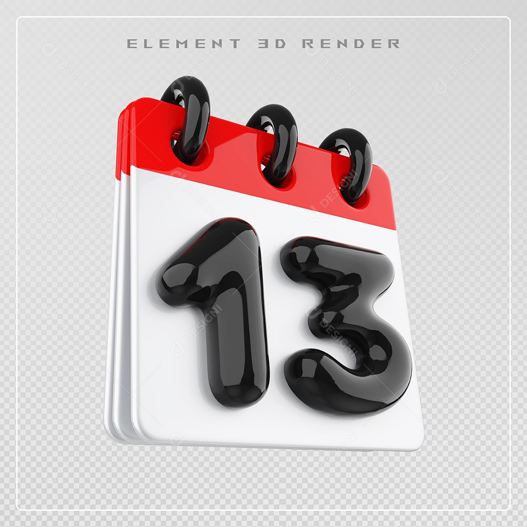 Calendário Dia 13 Elemento 3D Vermelho e Branco Para Composição PSD