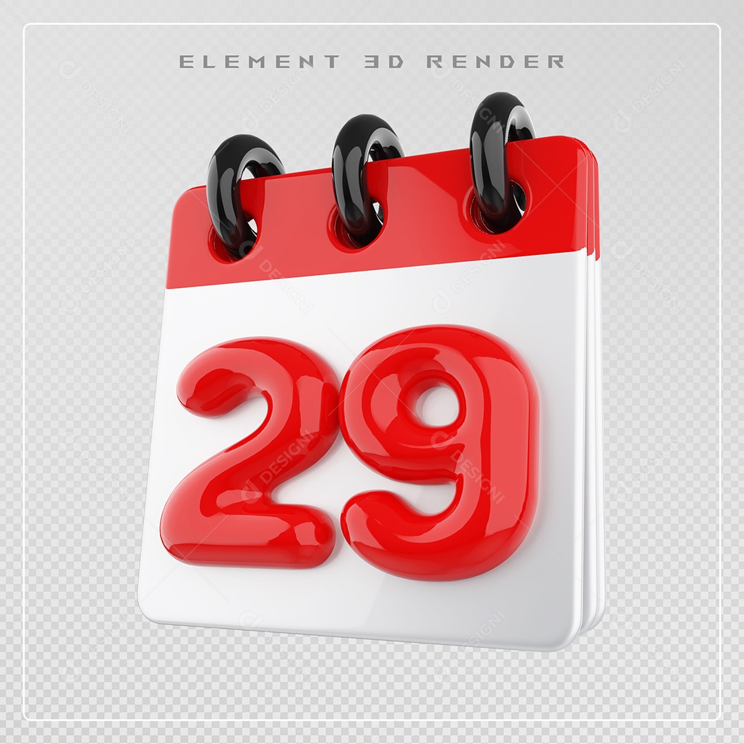 Calendário Dia 29 Elemento 3D Vermelho e Branco Para Composição PSD