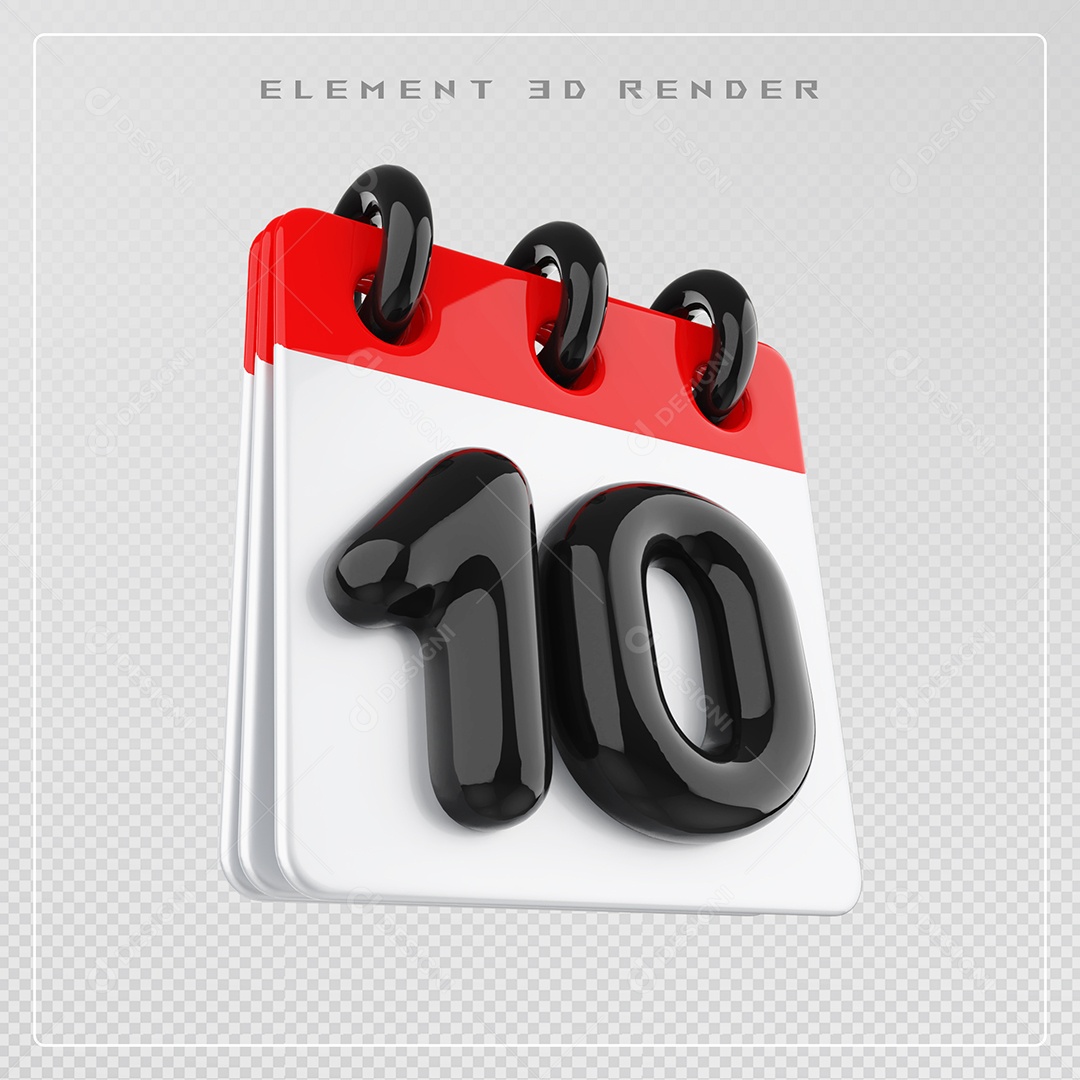 Calendário Dia 10 Elemento 3D Vermelho e Branco Para Composição PSD