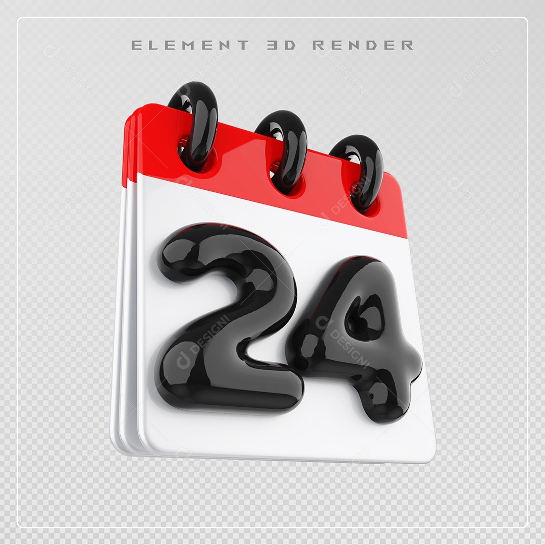 Calendário Dia 24 Elemento 3D Vermelho e Branco Para Composição PSD