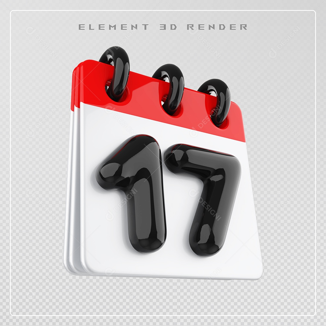 Calendário Dia 17 Elemento 3D Vermelho e Branco Para Composição PSD