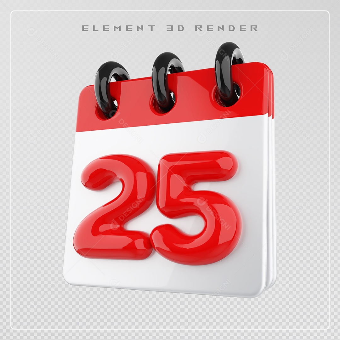 Calendário Dia 25 Elemento 3D Vermelho e Branco Para Composição PSD