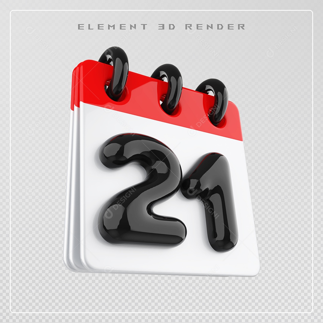 Calendário Dia 21 Elemento 3D Vermelho e Branco Para Composição PSD