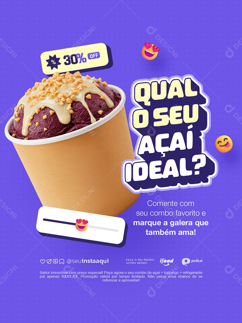 Açaiteria Qual o Seu Açaí Ideal Social Media PSD Editável